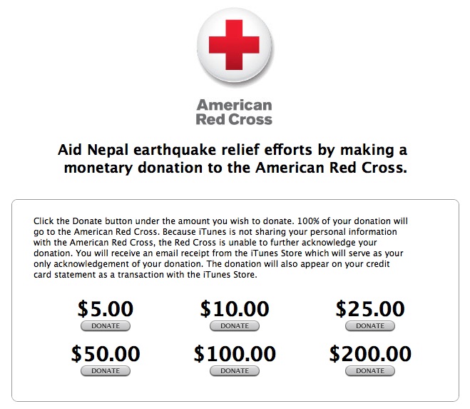 nepal earthquake relief itunes